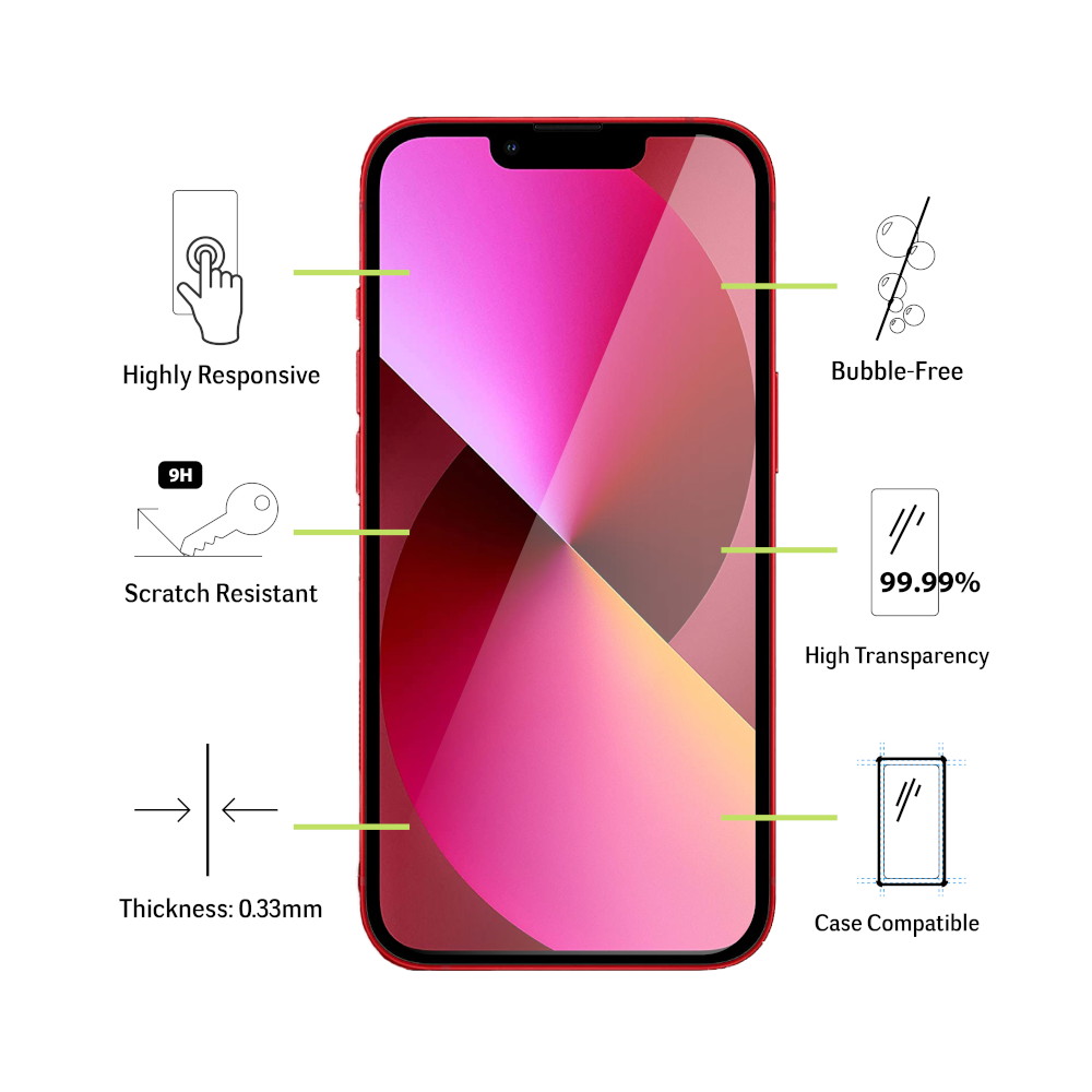 Protezione dello schermo in vetro temperato premium per Apple iPhone 13/13 Pro, trasparente - The Kase